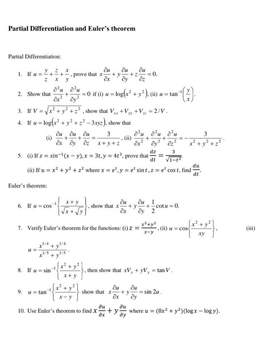 Solved Partial Differentiation And Euler S Theorem Partial Chegg Com