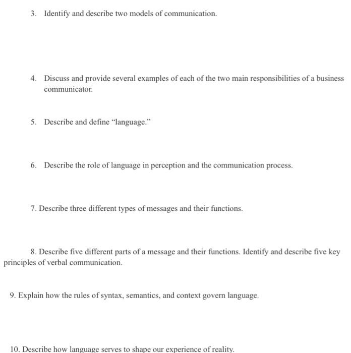 Solved 1. Define communication and describe communication as