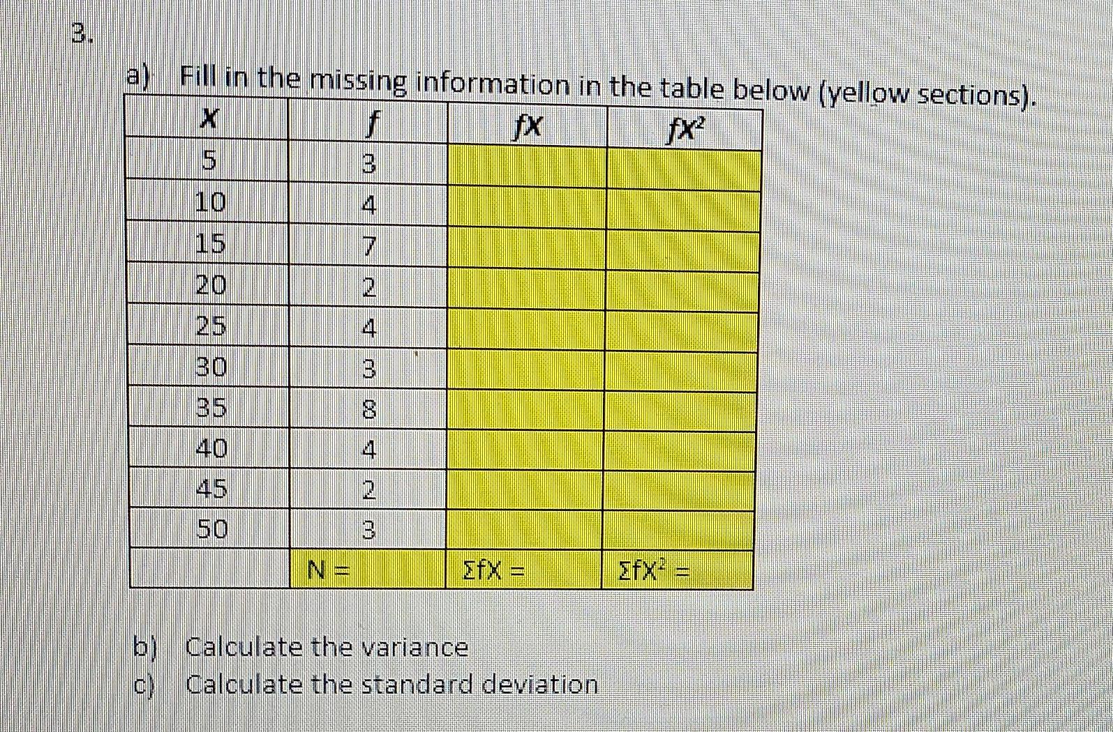 Solved a) Fill in the missing information in the table below | Chegg.com