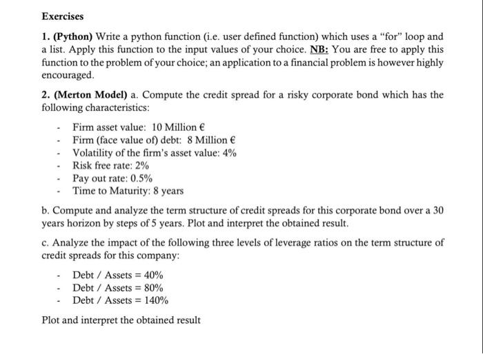 Solved Exercises 1. (Python) Write a python function (i.e.