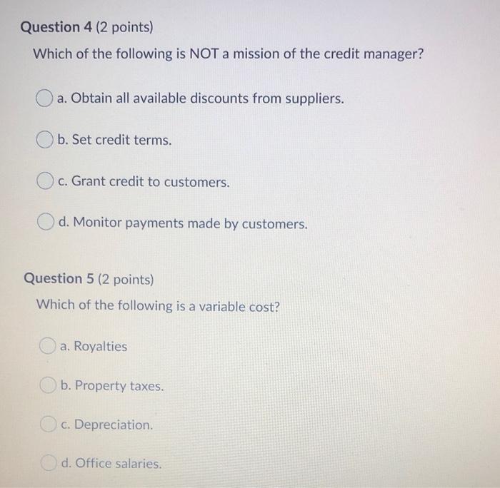 Solved Question 4 (2 points) Which of the following is NOT a | Chegg.com