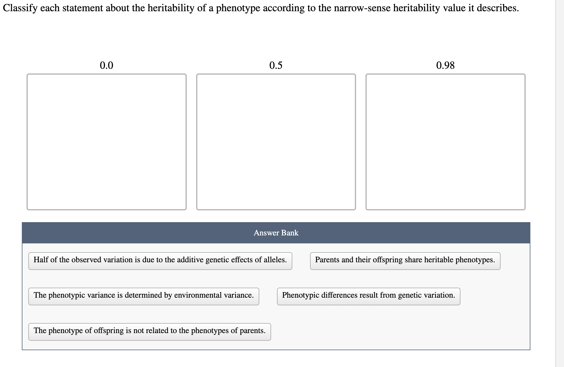 Solved Classify each statement about the heritability of a | Chegg.com