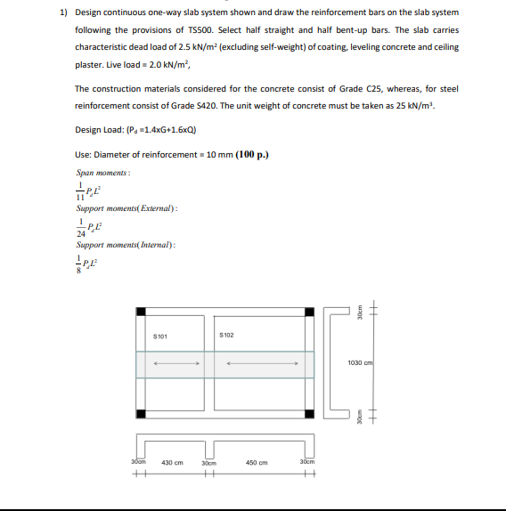 Solved Design continuous one-way slab system shown and draw | Chegg.com