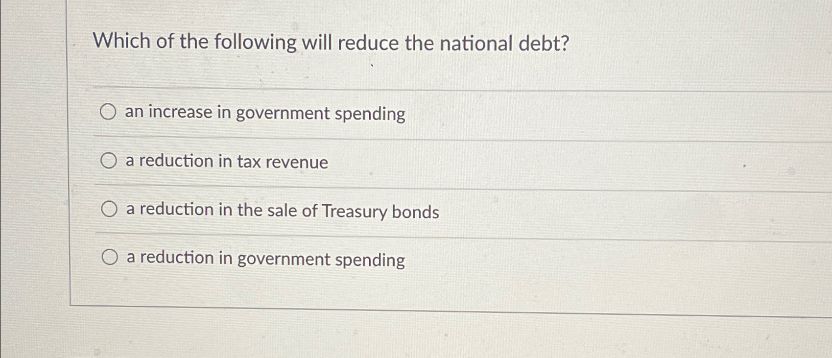 Solved Which of the following will reduce the national | Chegg.com