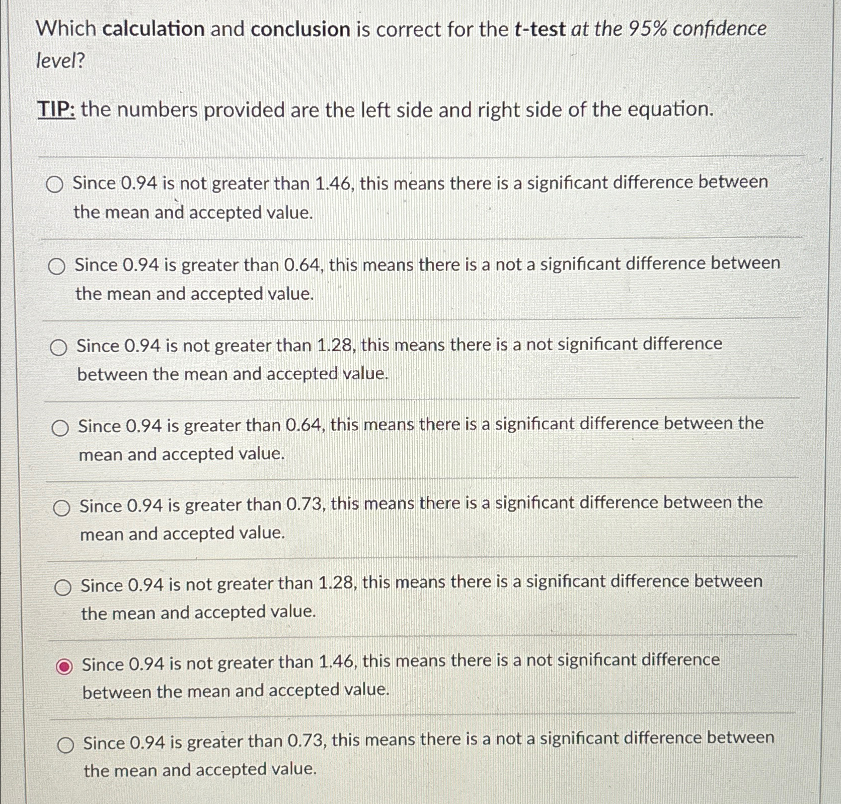 Solved Which calculation and conclusion is correct for the | Chegg.com