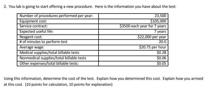 Solved 2. You lab is going to start offering a new | Chegg.com