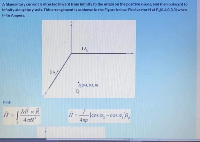 Solved A Filamentary Current Is Directed Inward From | Chegg.com