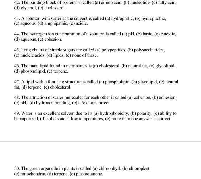 Solved 42. The Building Block Of Proteins Is Called (a) | Chegg.com