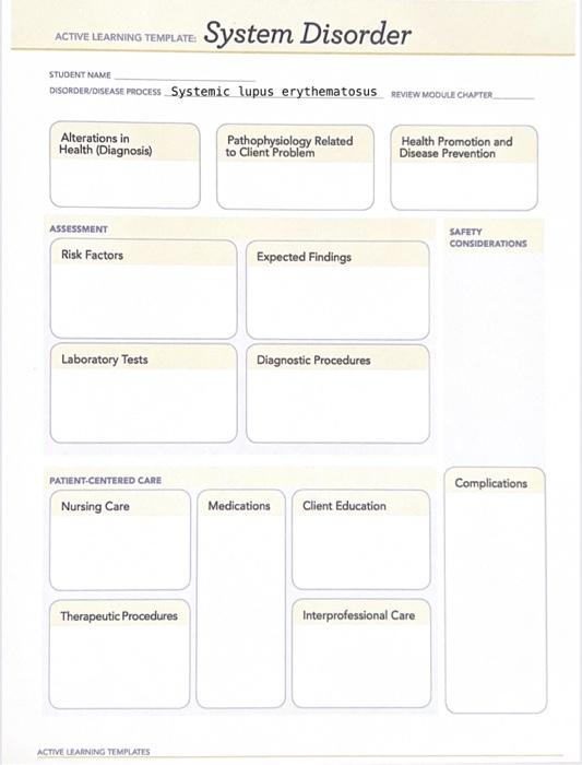 Solved active learning template System Disorder STUDENT NAME | Chegg.com
