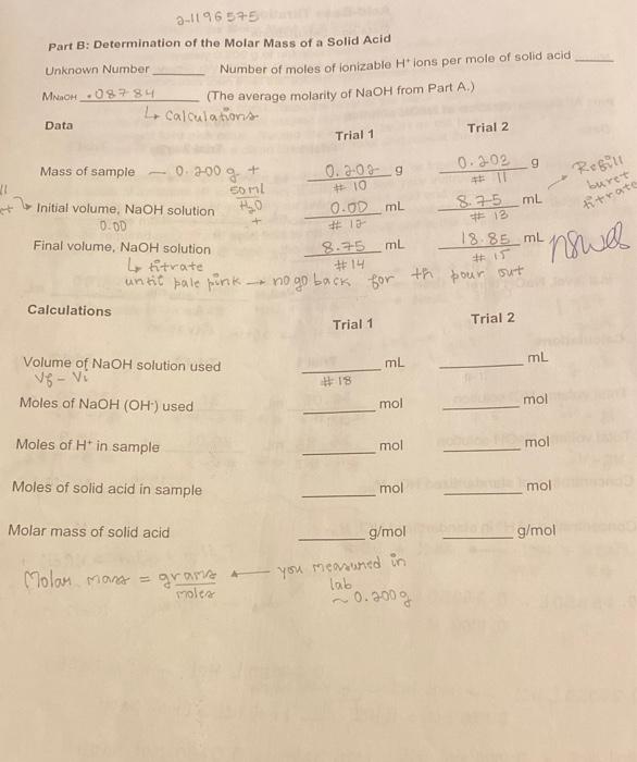 Solved 3-1196575 Part B: Determination Of The Molar Mass Of | Chegg.com