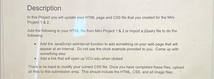 Solved Description In this Project you will update your HTML | Chegg.com