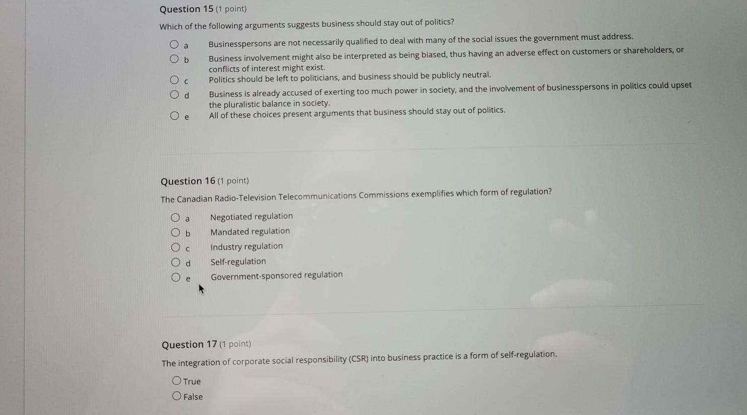 Solved Question 15 (1 point) Which of the following | Chegg.com