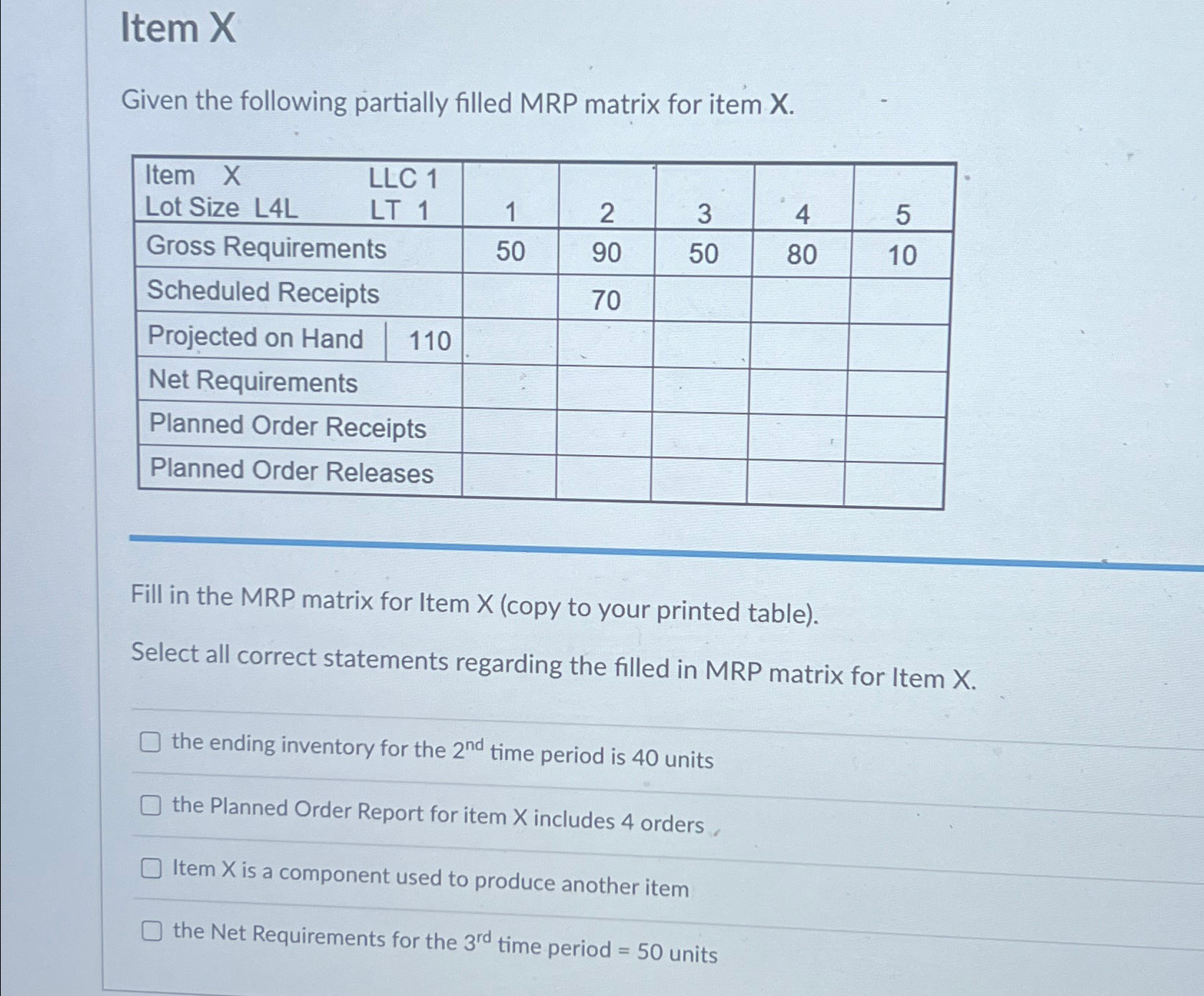 Solved Item XGiven The Following Partially Filled MRP Matrix | Chegg.com