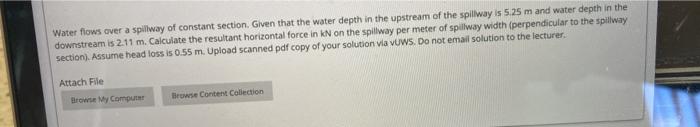 Solved Water flows over a spillway of constant section. | Chegg.com