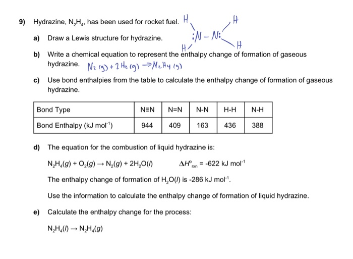 Solved In N H 9 Hydrazine N H Has Been Used For Rock Chegg Com