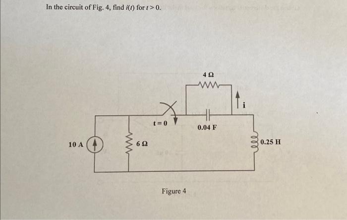 Solved In the circuit of Fig. 4, find i(t) for t>0. Figure 4 | Chegg.com