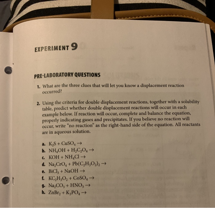 Solved EXPERIMENT 9 PRE-LABORATORY QUESTIONS 1. What are the | Chegg.com