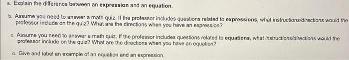 Solved a. Explain the difference between an expression and | Chegg.com
