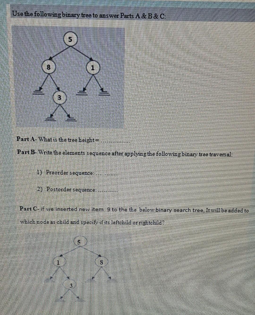 Solved Use the following binary tree to answer Parts A&B&C: | Chegg.com