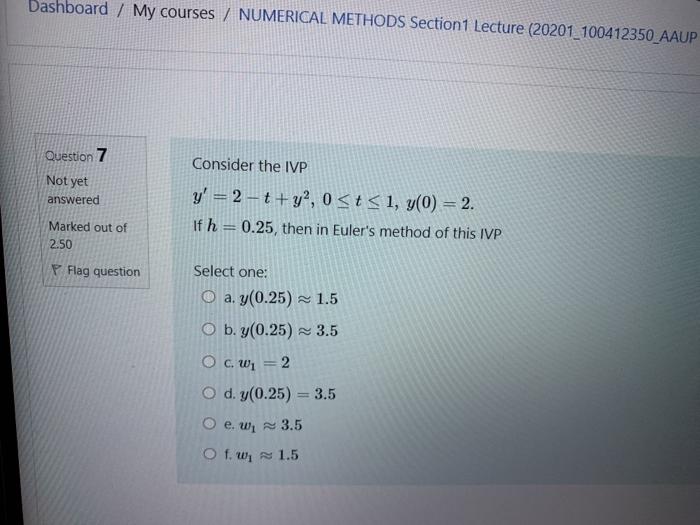 Solved Dashboard / My courses / NUMERICAL METHODS Section 1 | Chegg.com