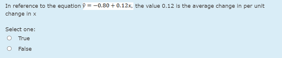 Solved In reference to the equation hat(y)=-0.80+0.12x, ﻿the | Chegg.com