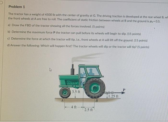 Solved Problem 1 The tractor has a weight of 4500 lb with