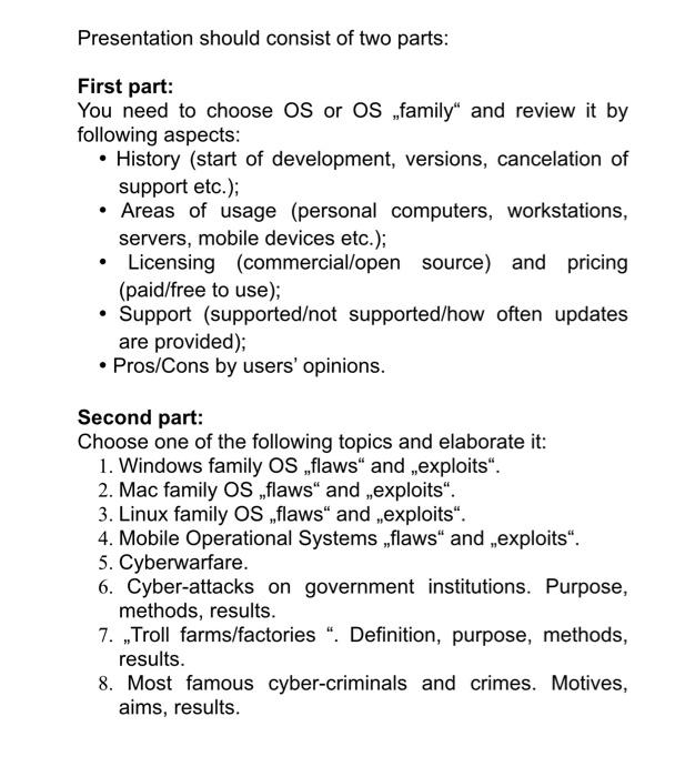 Solved Presentation should consist of two parts: First part: | Chegg.com