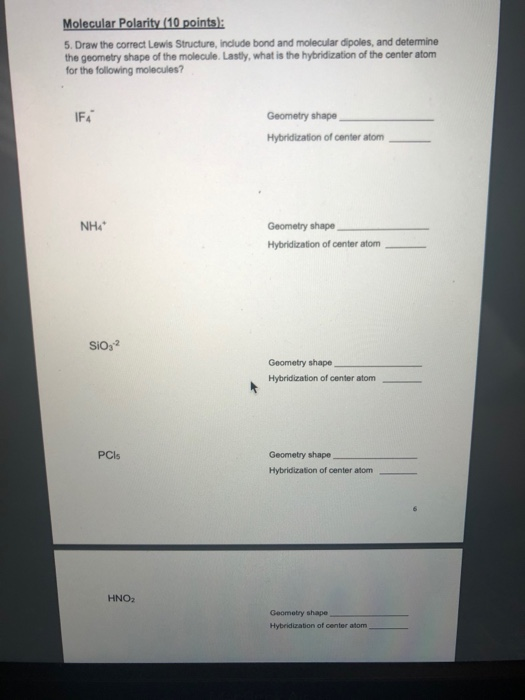 Solved Molecular Polarity (10 Points): 5. Draw The Correct | Chegg.com