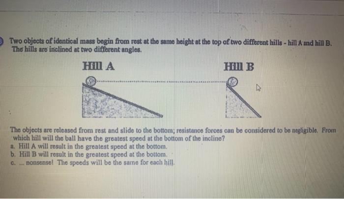 Solved Two objects of identical mass begin from rest at the | Chegg.com