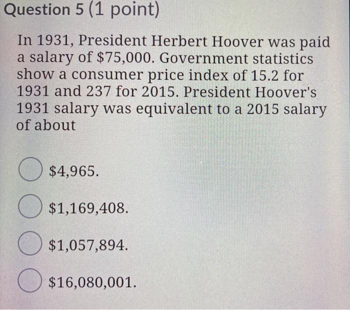 Solved Question 1 (1 Point) Suppose The Consumer Price Index | Chegg.com