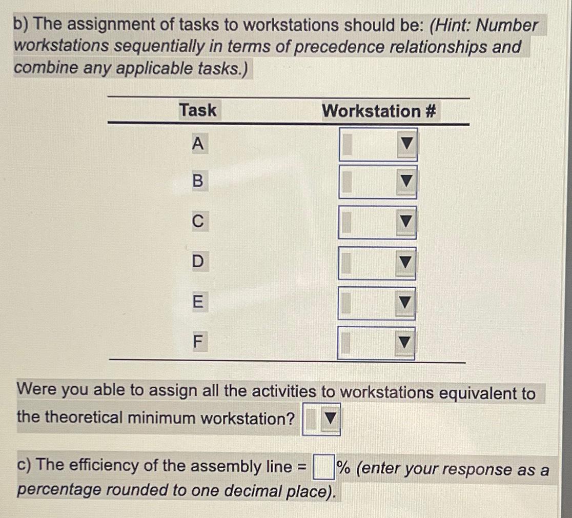 Solved B) ﻿The Assignment Of Tasks To Workstations Should | Chegg.com