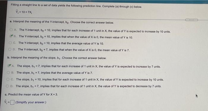 Solved Fitting a straight line to a set of data yields the | Chegg.com