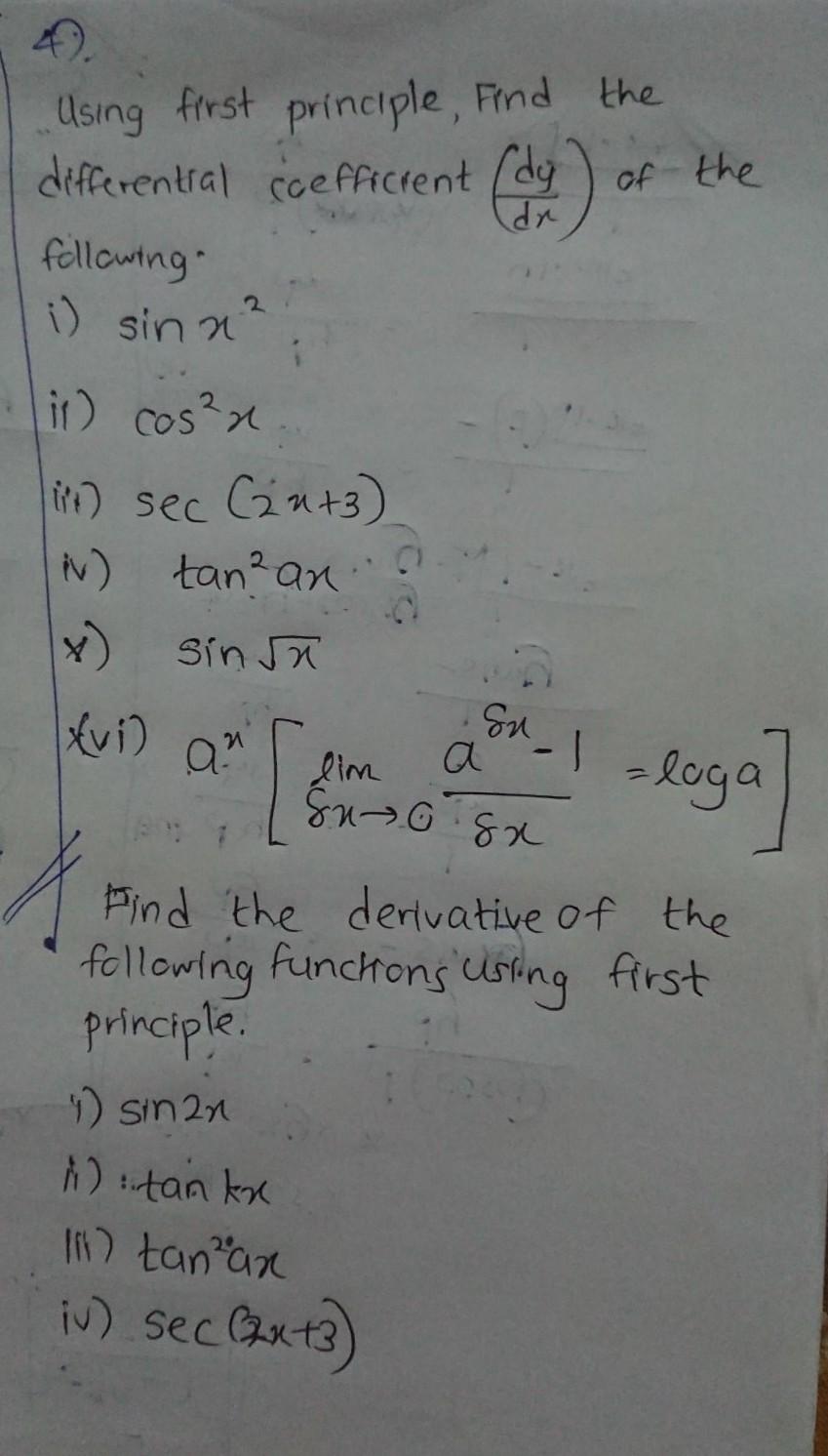 Solved Using First Principle Find The Differential Chegg Com
