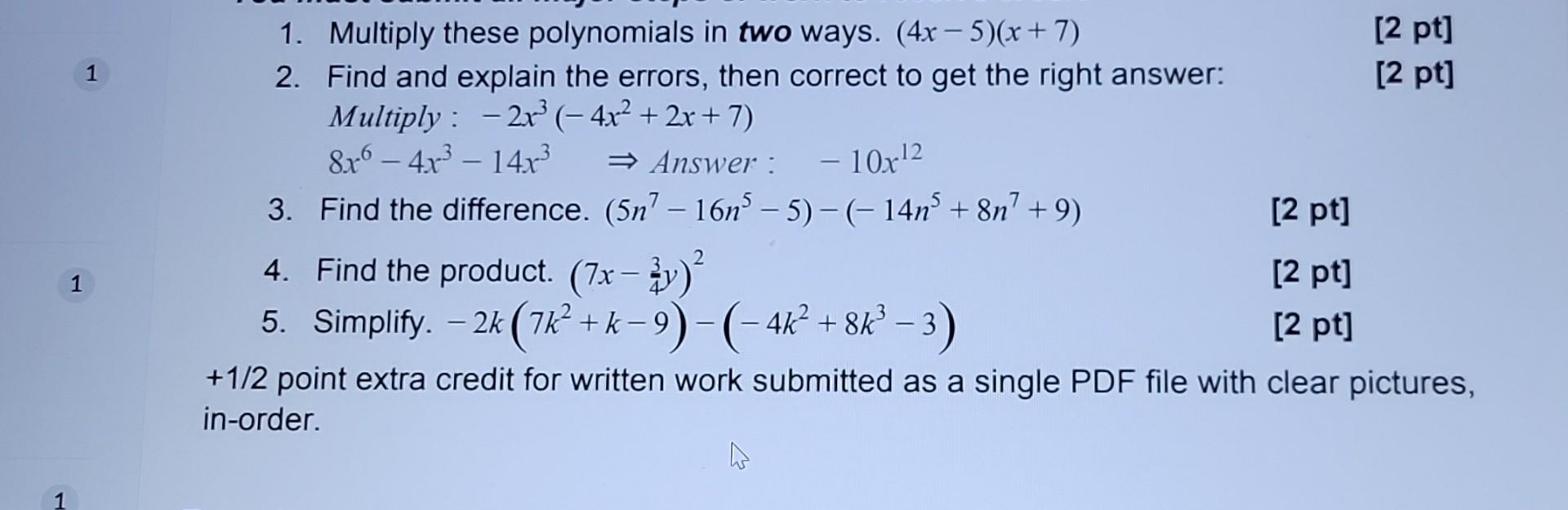 Solved 1. Multiply these polynomials in two ways. | Chegg.com