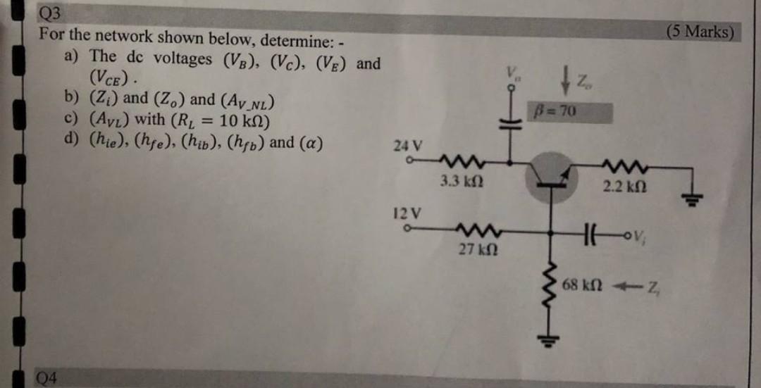 Solved For The Network Shown Below, Determine: - A) The Dc | Chegg.com