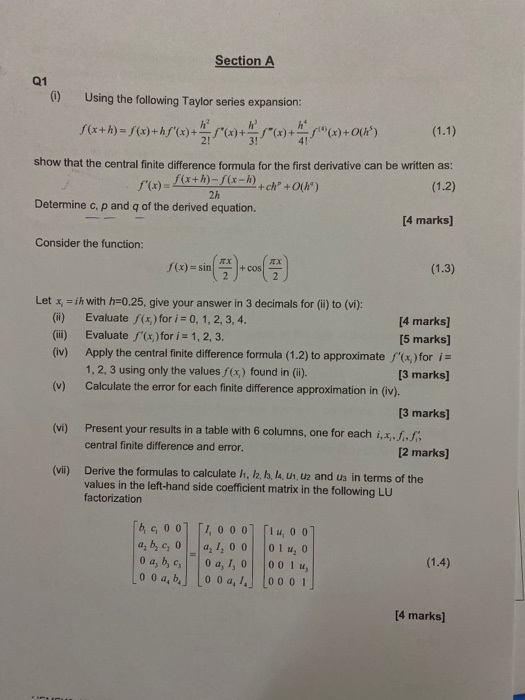 Section A Q1 0 Using The Following Taylor Series Chegg Com