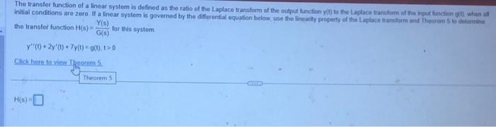 Solved The transfer function of a linear fystem is defined | Chegg.com