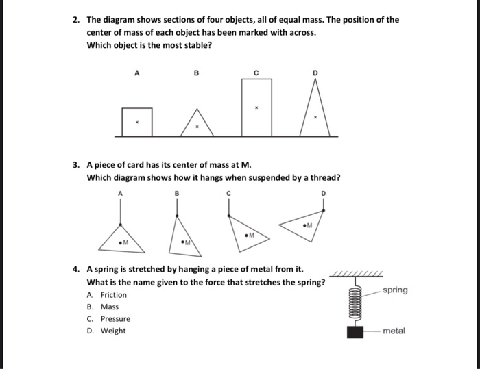 Solved 2. The diagram shows sections of four objects, all of | Chegg.com