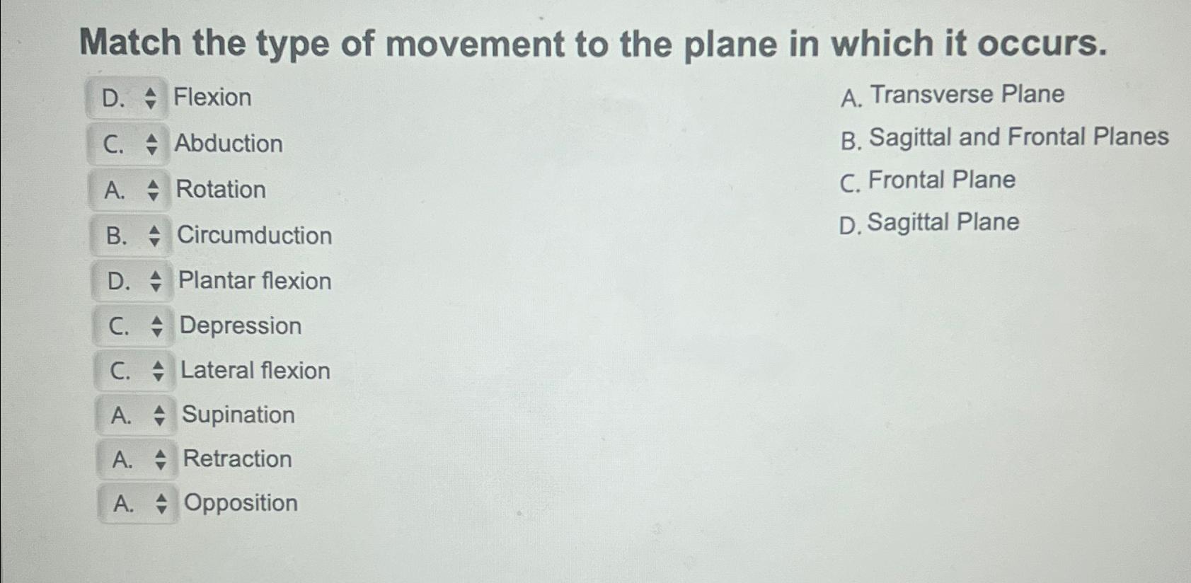 Solved Match the type of movement to the plane in which it | Chegg.com