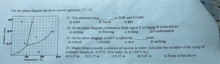 Solved Use the phase diagram shown to answer questions | Chegg.com