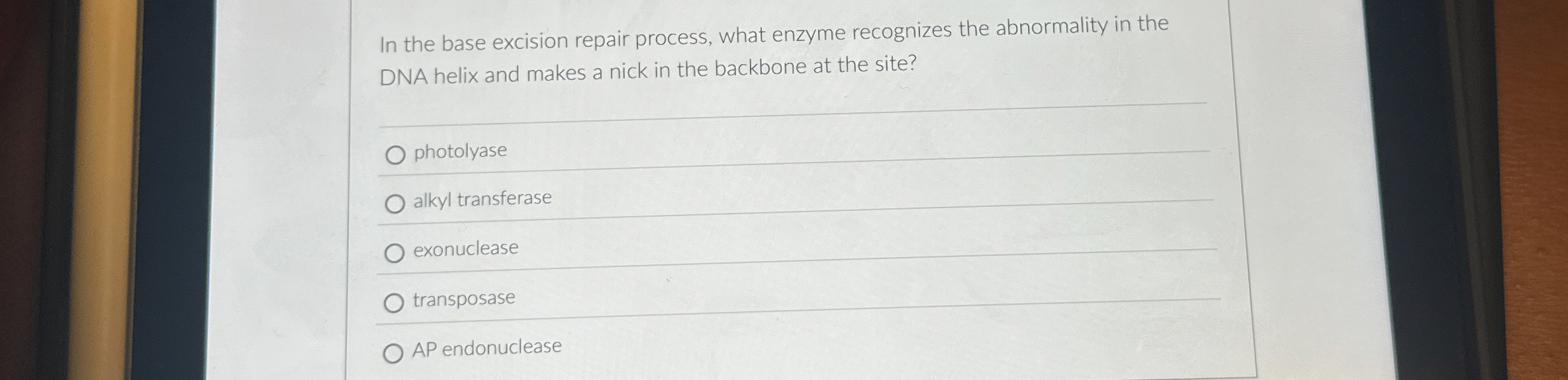 Solved In the base excision repair process, what enzyme | Chegg.com