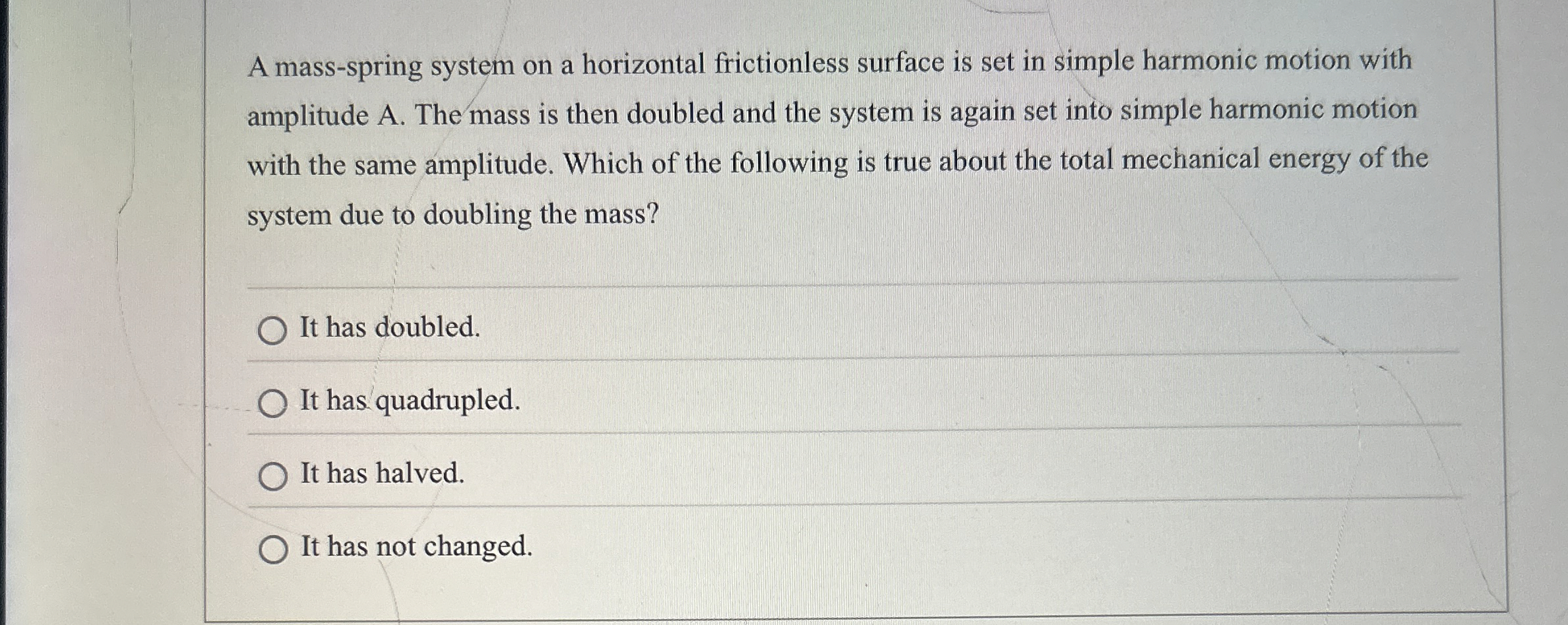 Solved A Mass Spring System On A Horizontal Frictionless Chegg Com