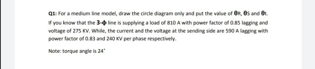 Medium Line Model Solved Q1: For a medium line model, draw the circle diagram | Chegg.com