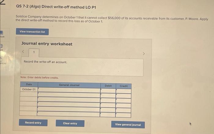 Solved QS 7-2 (Algo) Direct write-off method LO P1 Solstice | Chegg.com