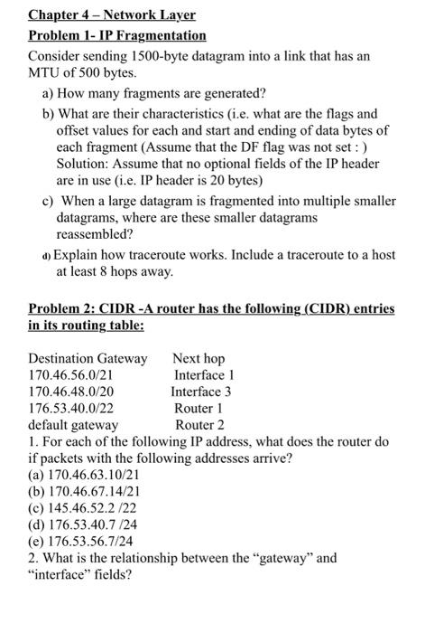 Solved Chapter 4 - Network Layer Problem 1- IP Fragmentation | Chegg.com