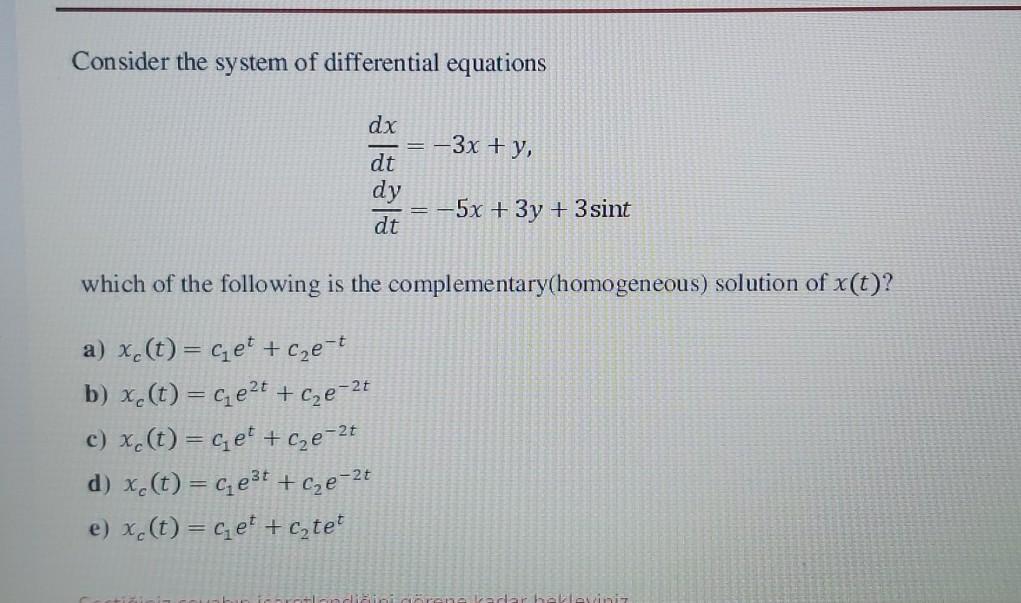 Solved Consider the system of differential equations dx 3x + | Chegg.com