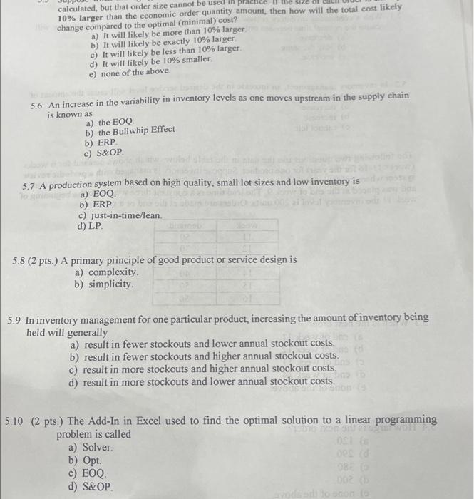 Solved calculated, but that order size cannot be used in 10% | Chegg.com