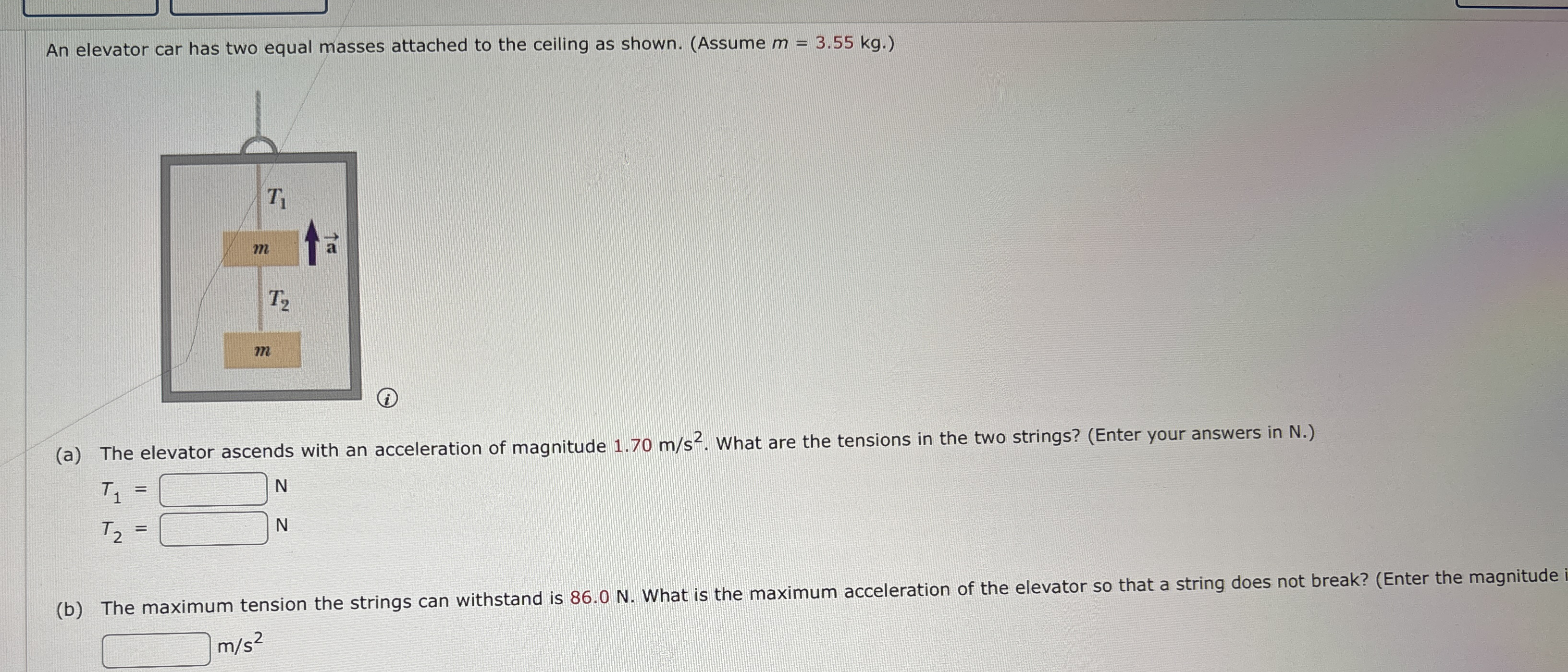 Solved An elevator car has two equal masses attached to the