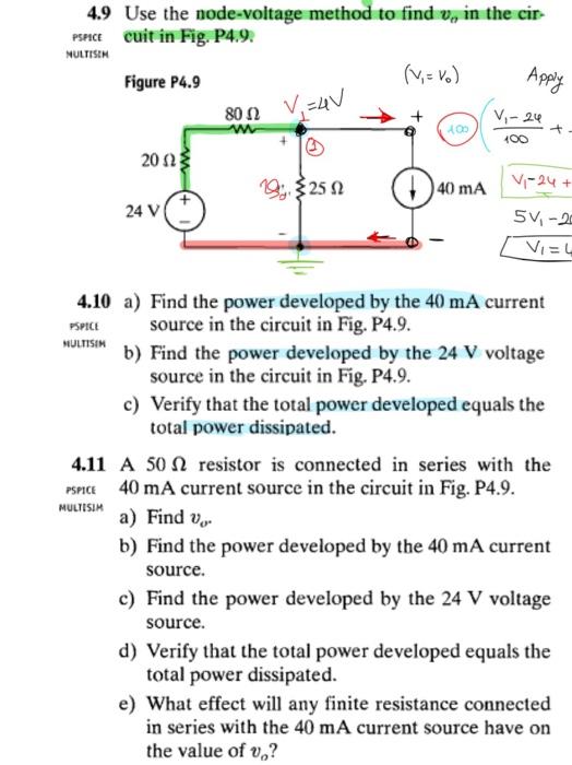 Solved 4.9 Use the node-voltage method to find vn in the | Chegg.com