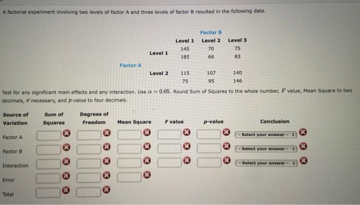 Solved A factorial experiment involving two levels of factor | Chegg.com